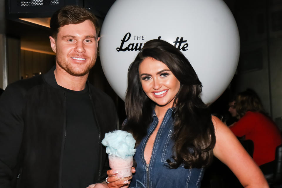 Matthew Sarsfield and Charlotte Dawson attends the Cocktails and Carbs event at The Laundrette on March 5, 2018 in Manchester, England. (Photo by Carla Speight/Getty Images)