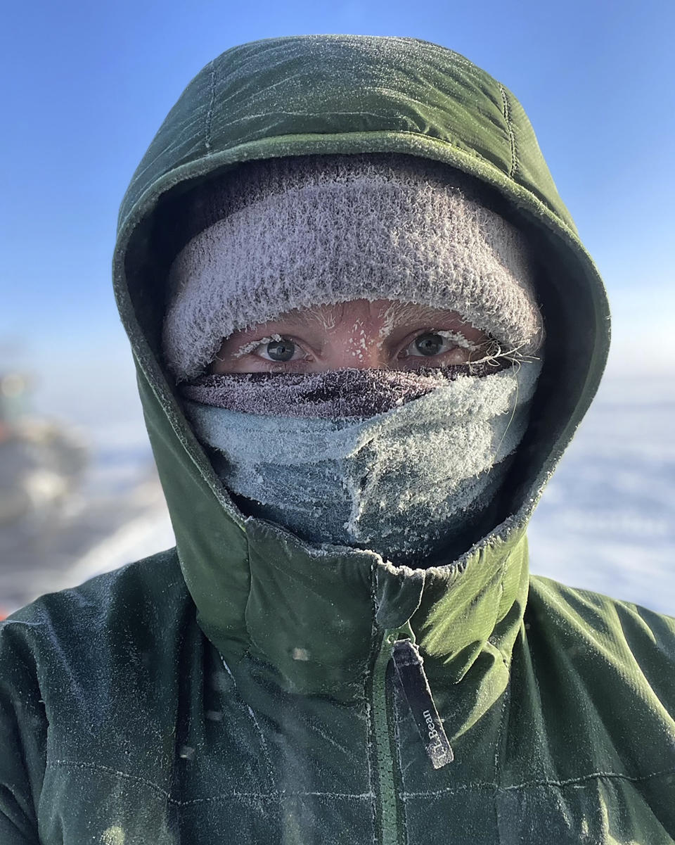 Liz Monahon takes a selfie on the polar plateau, Antarctica, Feb. 15, 2022. The Associated Press found a pattern of women working in Antarctica who said their claims of sexual harassment or assault had been minimized by their employers. The AP investigation came after the National Science Foundation published a report in 2022 in which 59% of women said they'd had a negative experience of harassment or assault while on the ice. (Liz Monahon via AP)