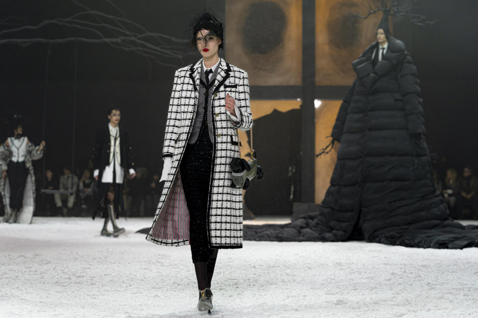 A model walks the runway during the Thom Browne fall/winter 2024 fashion show during New York Fashion Week, Wednesday, Feb. 14, 2024, in New York. (AP Photo/Peter K. Afriyie)