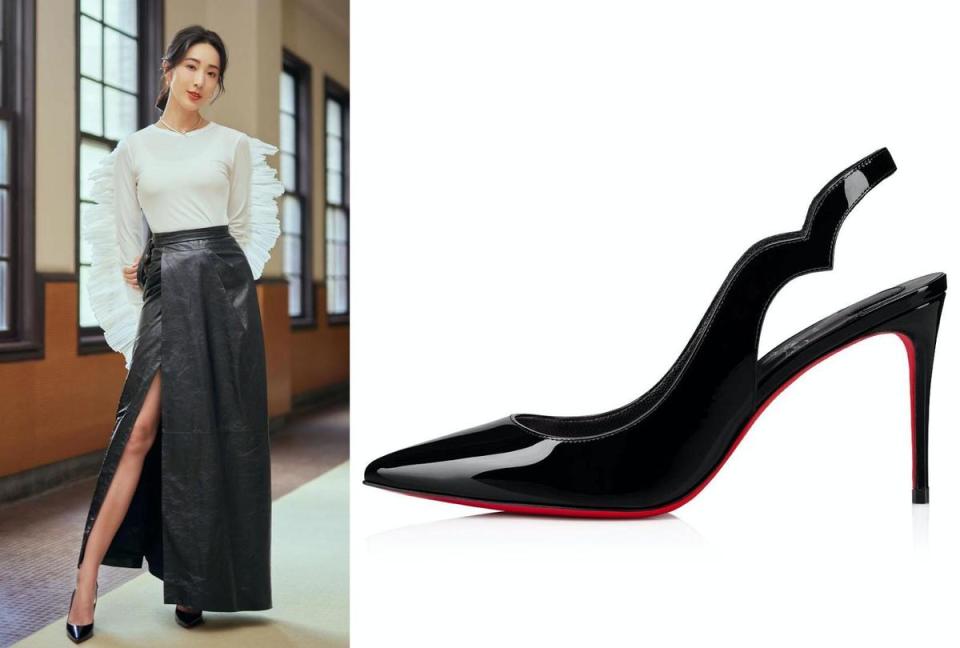 隋棠同款的黑色漆皮Hot Chick Sling。NT$29,500（Christian Louboutin提供）