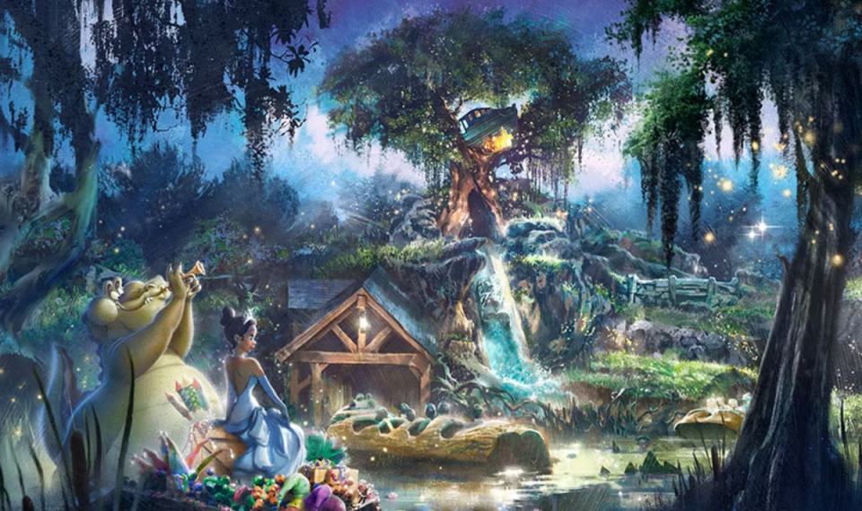 A rendering of Tiana’s Bayou Adventure, the ride set to replace Splash Mountain at Disney Parks this summer. (Disney)