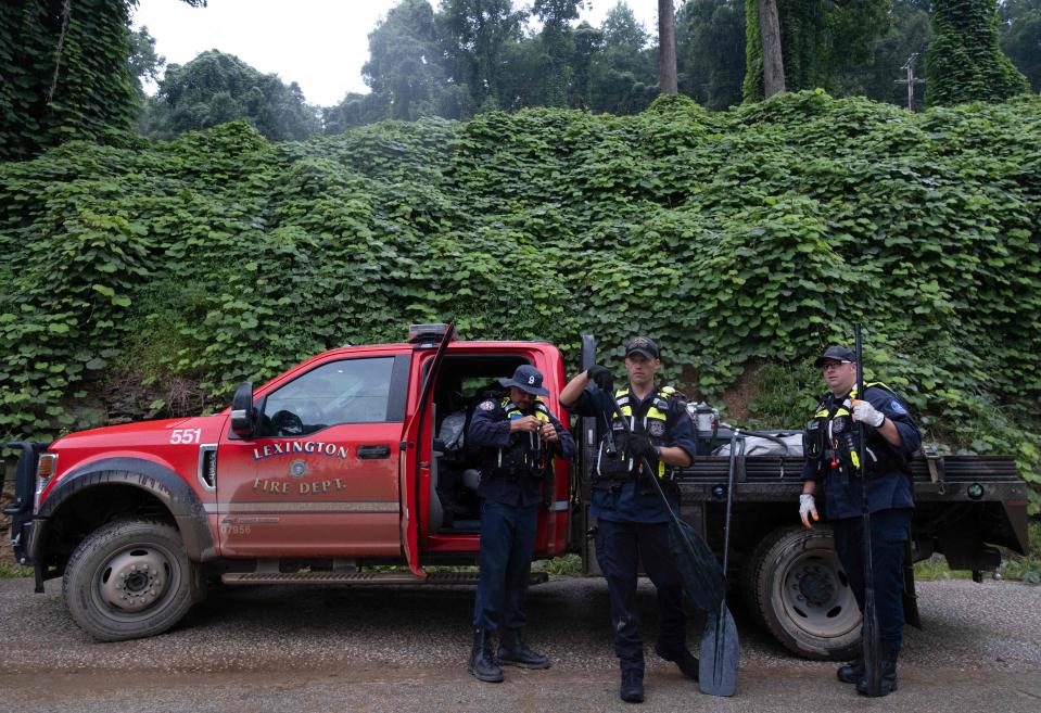 The Lexington, Kentucky Fire Department prepares to search for missing people in the aftermath of historic flooding in Eastern Kentucky near Jackson, Kentucky on July 31, 2022.