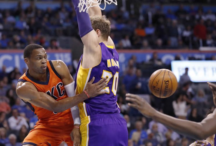 Russell Westbrook is everywhere. (Associated Press)