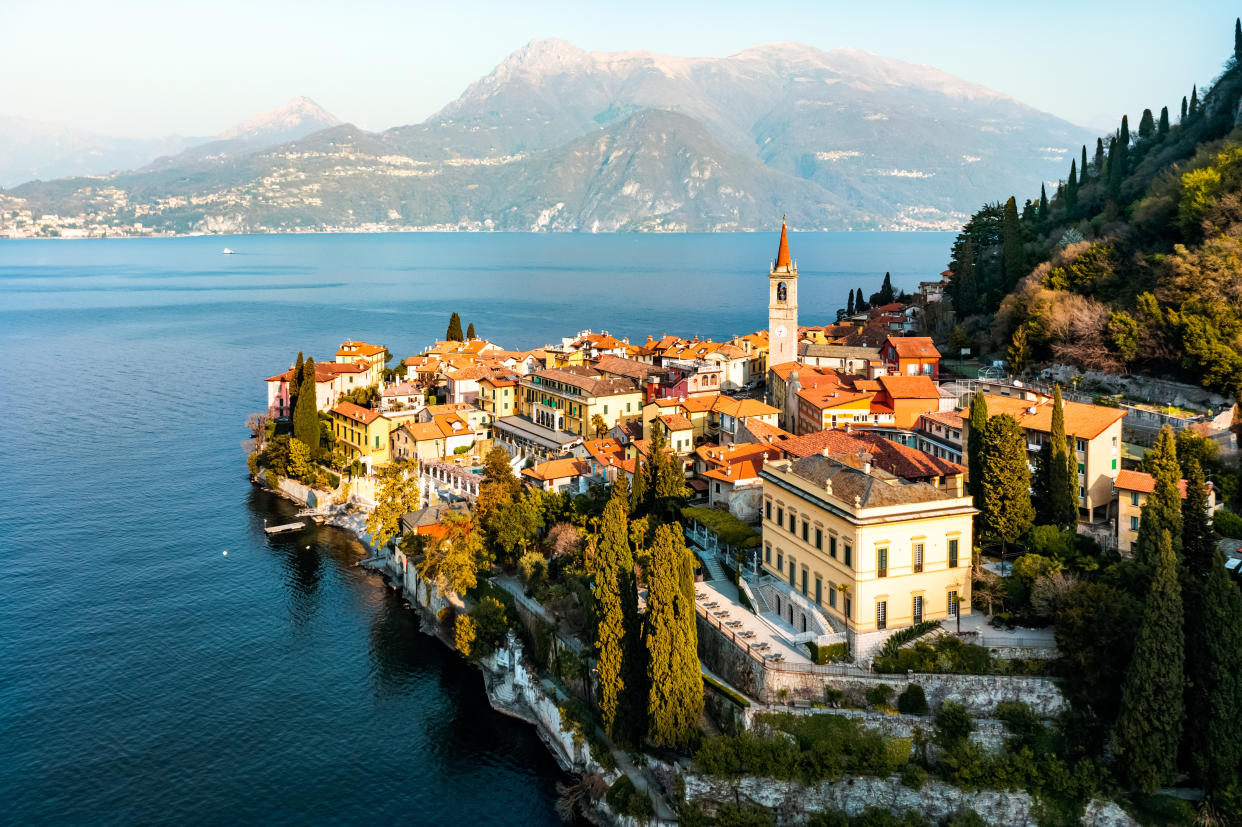 Aerial view of Varenna on lake Como, Lombardy, Italy