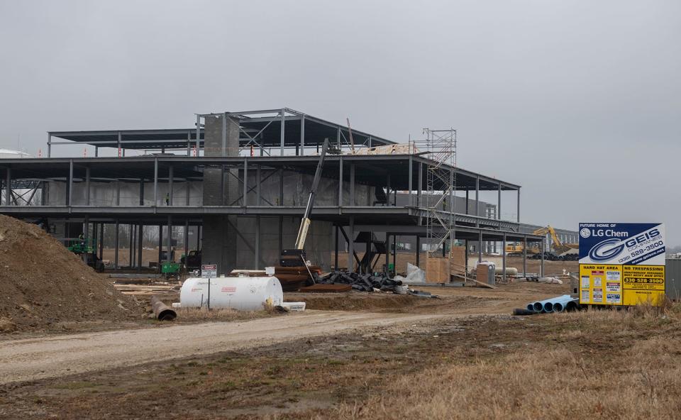 Construction is underway on two new buildings for LG Chem in Ravenna.