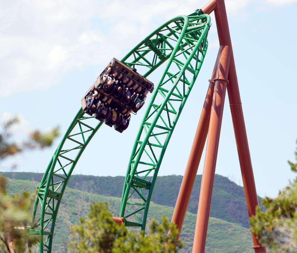 Riders experience the new Defiance rollercoaster at Glenwood Caverns Adventure Park in Glenwood Springs, Colorado.
