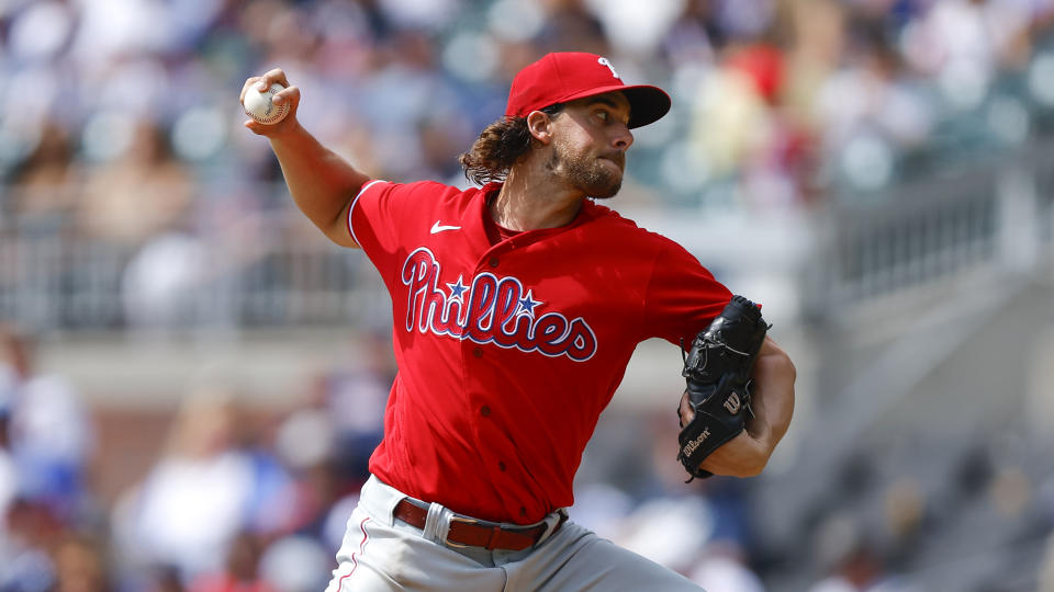 Aaron Nola在下個賽季有望成為隊史第九位百勝投手。（MLB Photo by Todd Kirkland/Getty Images）