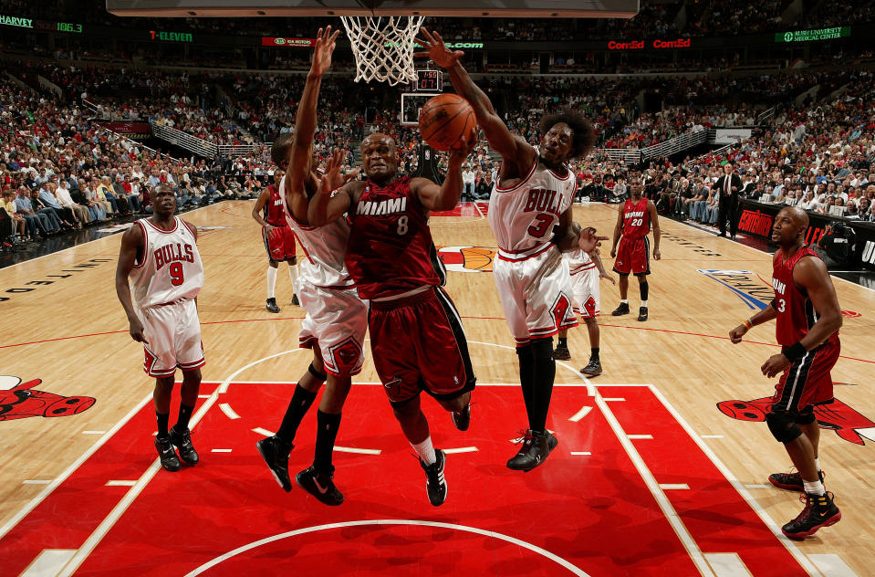 <b>Antoine Walker</b><br><br>Antoine Walker made more than $110 million in his NBA career, which included a championship with the Miami Heat in 2006. But in March, he sold his championship ring for $21,500 to help pay back his creditors, according to celebrity gossip web site TMZ. He <a href="http://bankruptcy4austin.com/wp-content/uploads/2010/05/1PetitionAssetsLiabilities.pdf" rel="nofollow noopener" target="_blank" data-ylk="slk:filed for bankruptcy;elm:context_link;itc:0;sec:content-canvas" class="link ">filed for bankruptcy</a> in 2010, citing total assets of $4.28 million and liabilities of $12.74 million. <br><br>Photo: Antoine Walker #8 of the Miami Heat drives to the basket against Tyrus Thomas #24 and Ben Wallace #3 of the Chicago Bulls in Game One of the Eastern Conference Quarterfinals during the 2007 NBA Playoffs on April 21, 2007 in Chicago, Illinois.