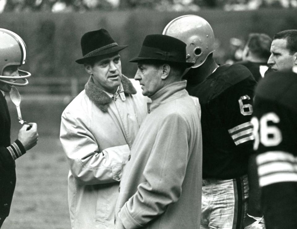 Nov 1962; Clevelandi, OH, USA; FILE PHOTO; Cleveland Browns head coach Paul Brown during the 1962 season. Mandatory Credit: Malcolm Emmons-USA TODAY Sports 