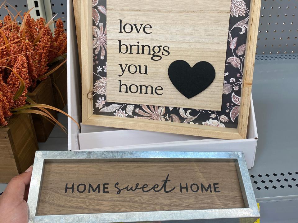 love brings you home and home sweet home wood signs at walmart