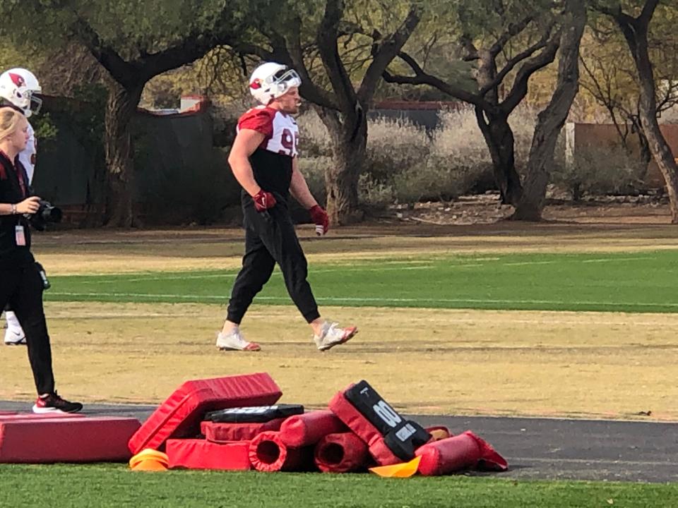 J.J. Watt, in his last practice as an NFL player Friday at the Arizona Cardinals facility.