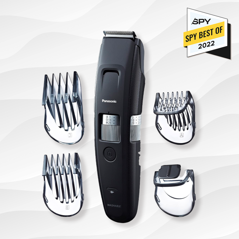 the panasonic ER GB96 beard trimmer against a white wavy background