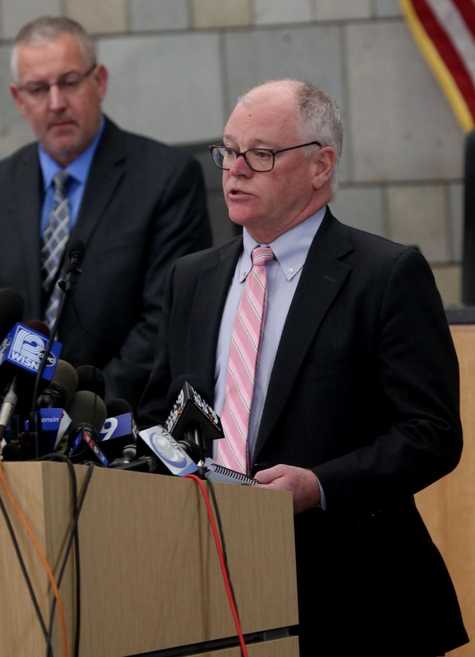 Waukesha Mayor Shawn Reilly speaks at a Nov. 22 news conference about the Waukesha Christmas Parade tragedy that left six dead and over 60 injured when a driver plowed through the parade.