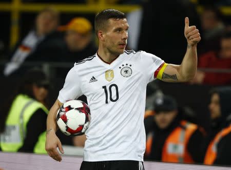 Football Soccer - Germany v England - International Friendly - Signal-Iduna-Park, Dortmund, Germany - 22/3/17 Germany's Lukas Podolski Reuters / Wolfgang Rattay Livepic