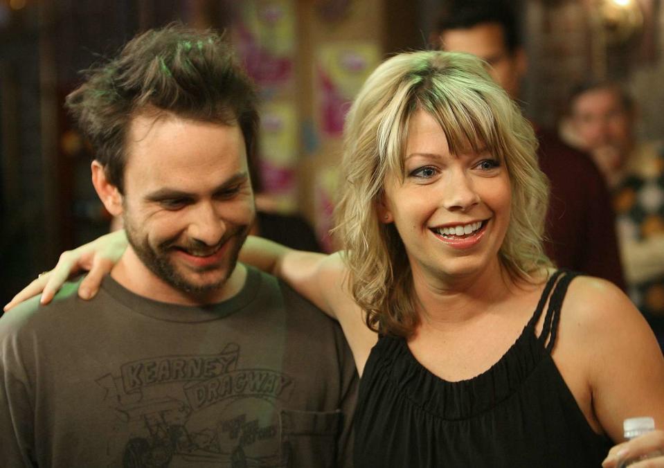 Charlie Day (L) and Mary Elizabeth Ellis perform a dance scene on the set of "It's Always Sunny In Philadelphia" on May 23, 2007 in Los Angeles, California