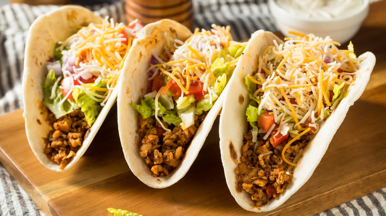 three beef soft shell tacos