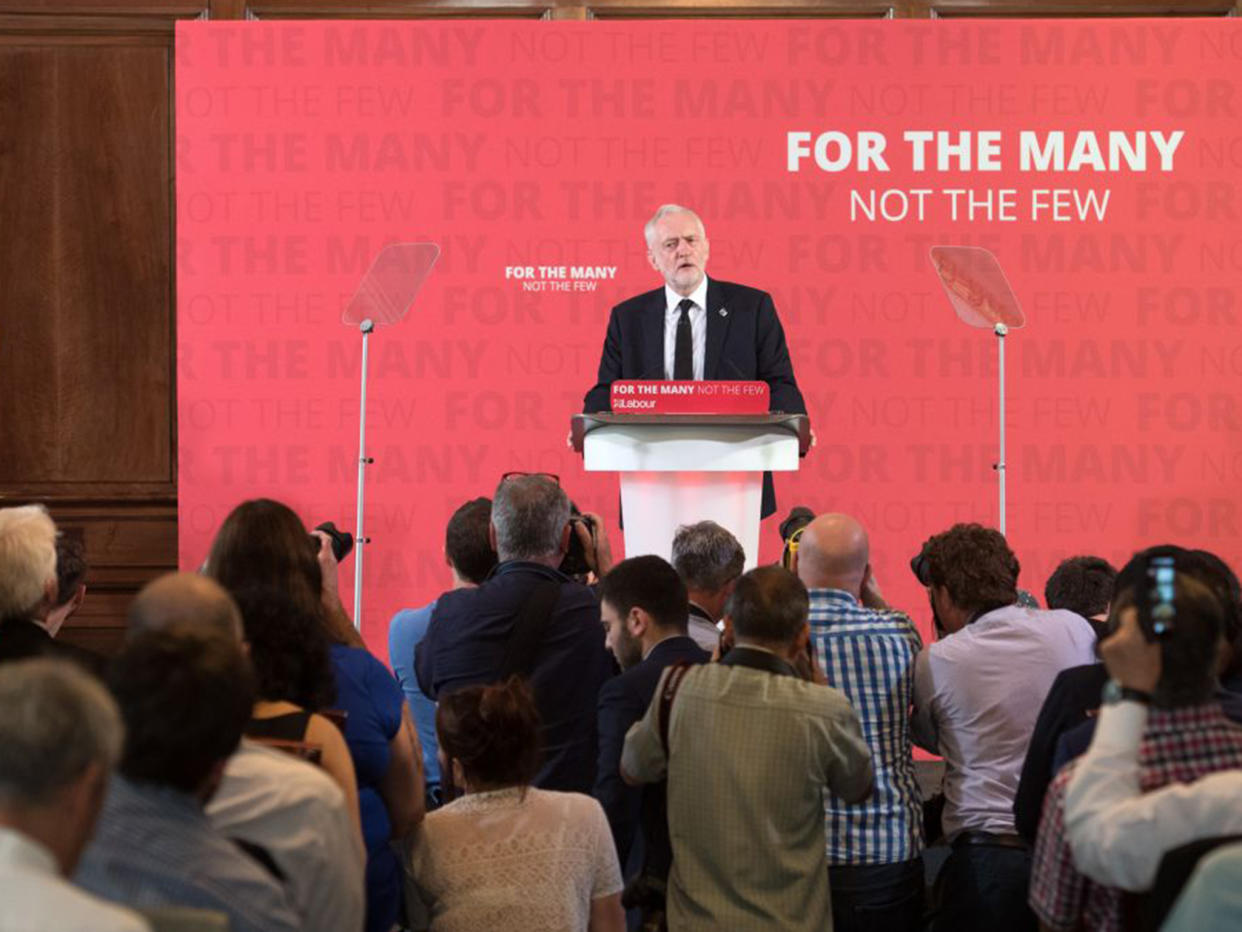 Jeremy Corbyn makes a speech on defence in London yesterday: Getty