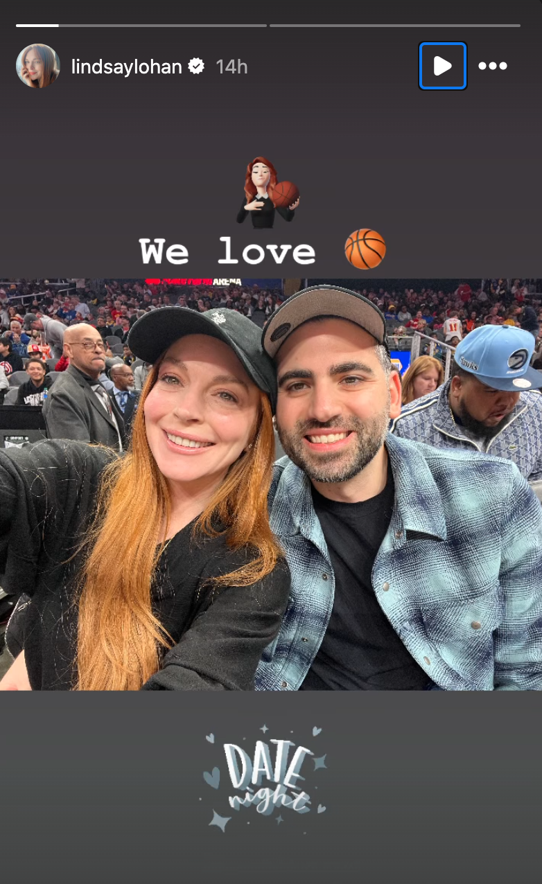 Lindsay Lohan and her husband attending a NBA game for 