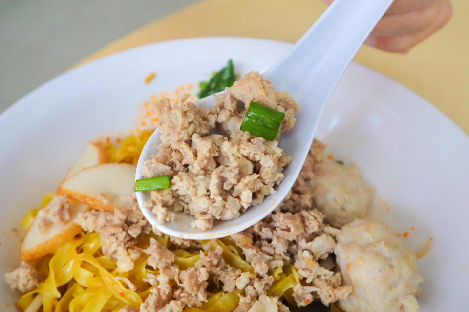 Punggol Noodles - minced pork closeup