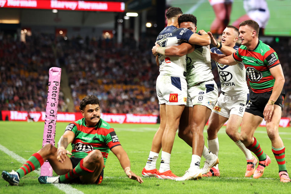 Latrell Mitchell and Jack Wighton in action for Souths.