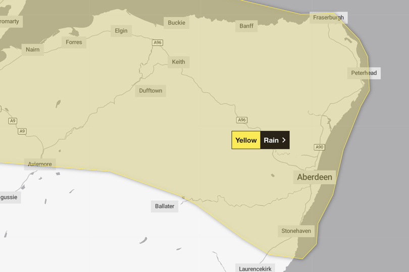 The warning covers Aberdeen and the majority of Aberdeenshire