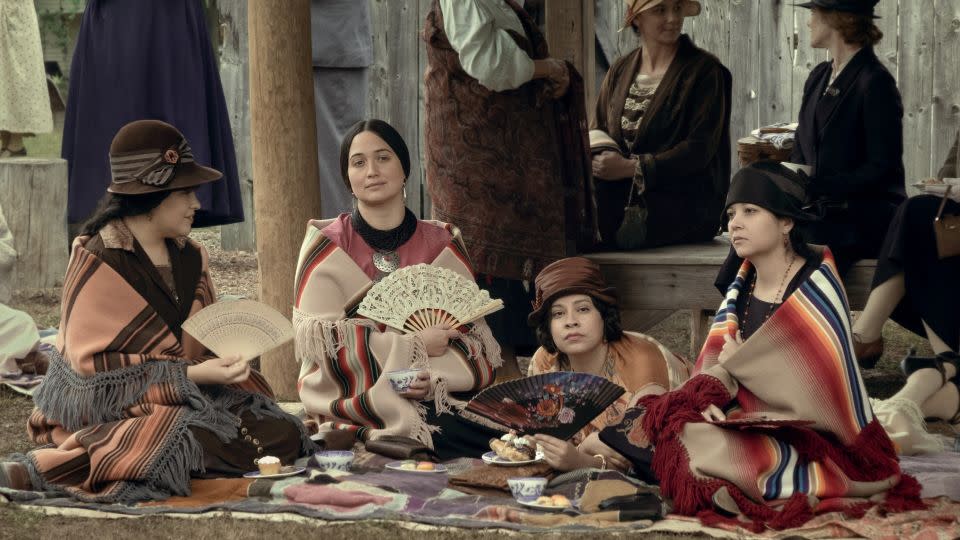 (from left) JaNae Collins, Lily Gladstone, Cara Jade Myers and Jillian Dion in 'Killers of the Flower Moon.' - Melinda Sue Gordon/Apple TV+