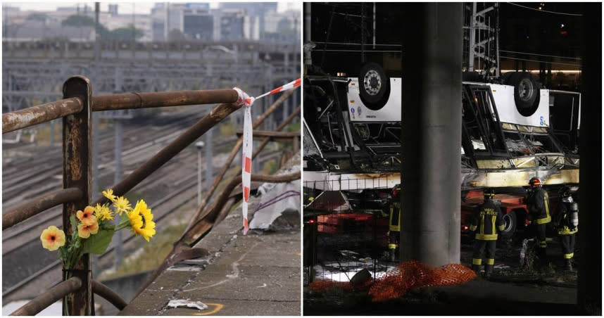 威尼斯巴士從高架橋墜落，釀21死。（圖／達志／美聯社）
