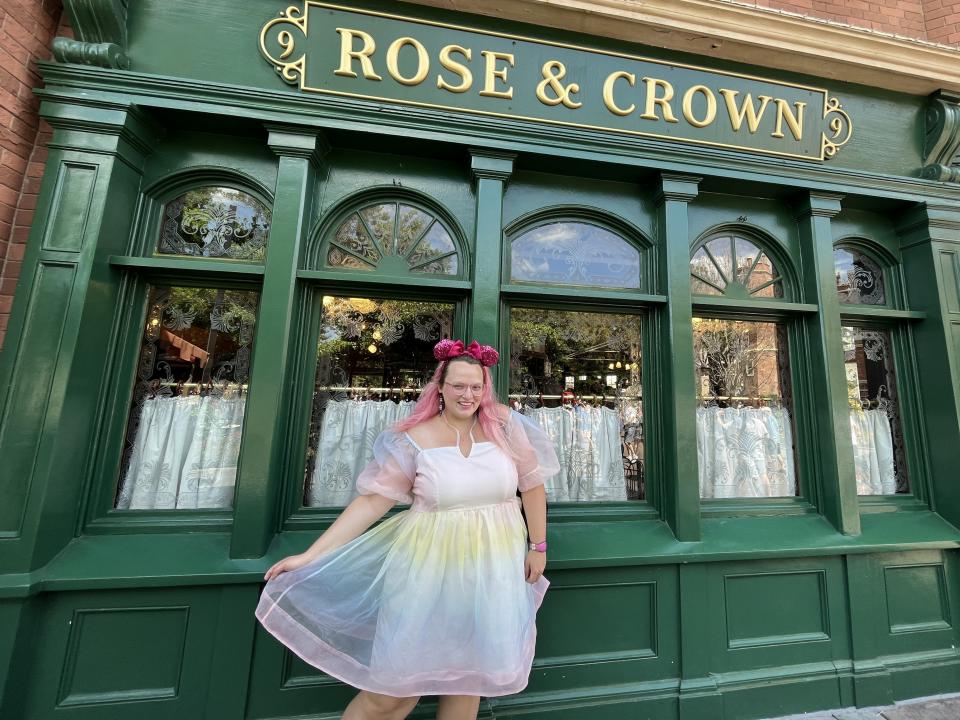 Author standing outside of Rose & Crown.