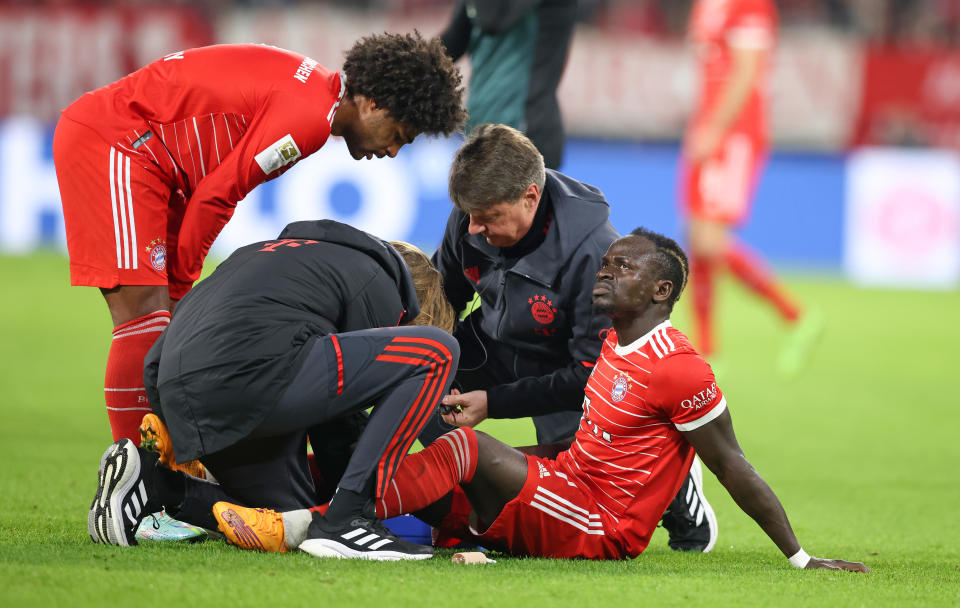 Seen here, Bayern Munich medical staff attending to Sadio Mane's injury during the Bundesliga game against Werder Bremen. 