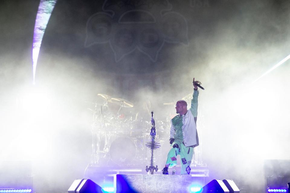 Five Finger Death Punch performed at the Iowa State Fair in 2021.