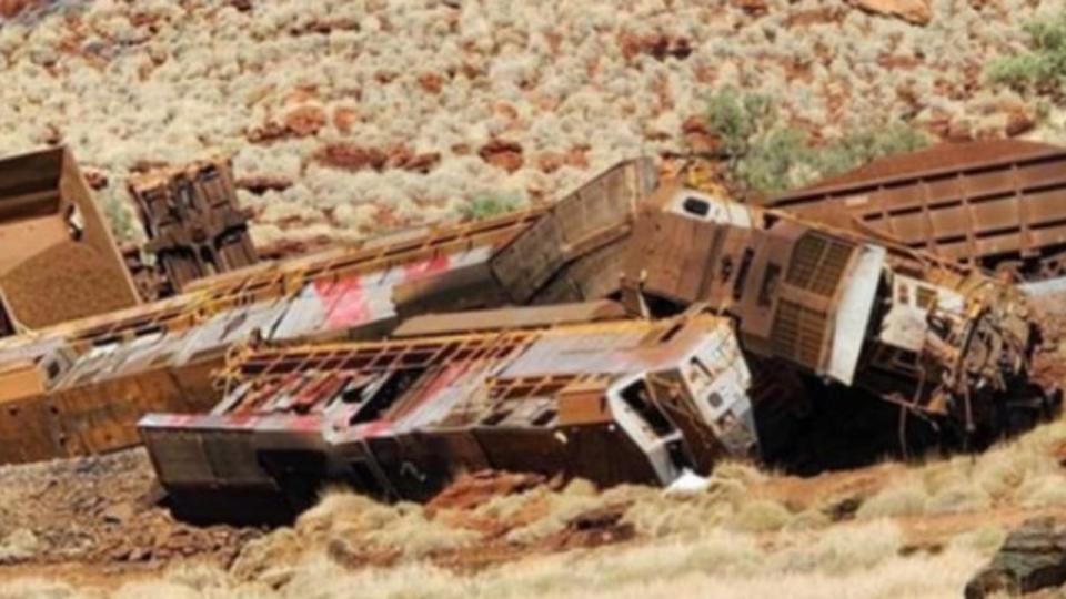 An autonomous Rio Tinto iron ore train crashed near Karratha just after midnight on May 13, 2024. Picture: Supplied