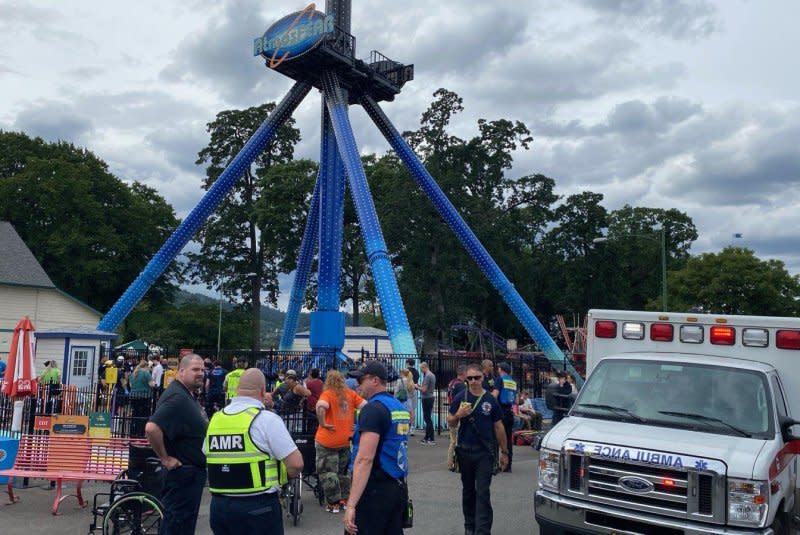 Almost 30 people were safely rescued after being trapped 100 feet in the air aboard an amusement park ride in Oregon. Photo courtesy of Portland Fire & Rescue