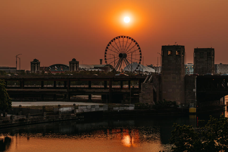 Smoke from Canadian wildfires creates haze in Chicago on June 8. 