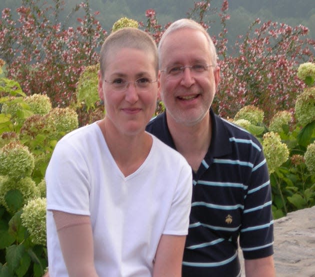 JoAnn Pushkin with her husband during her chemo treatments after she was diagnosed with late-stage breast cancer.