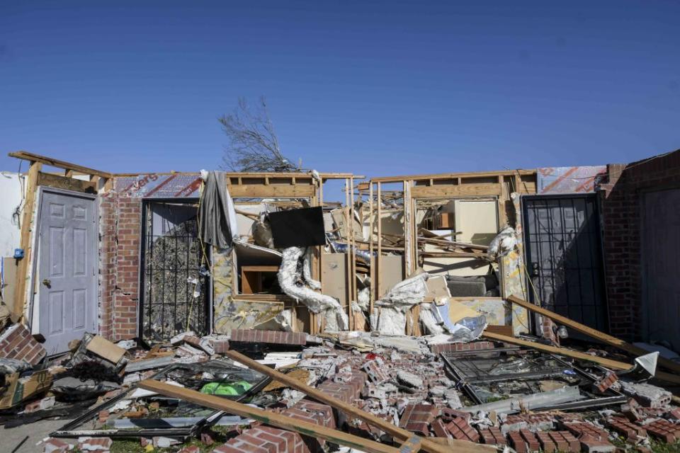 A view of damage after a tornado tore through Mississippi on Saturday.