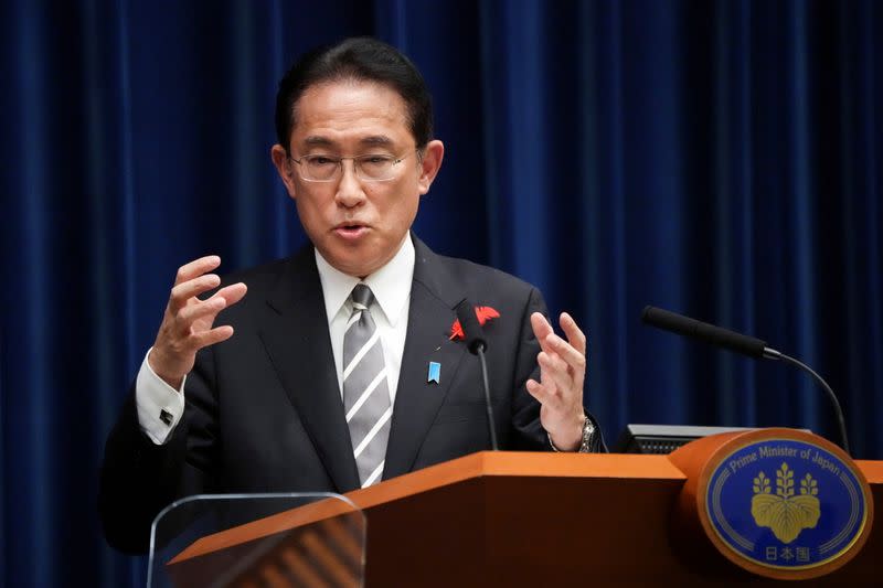 Japanese Prime Minister Fumio Kishida attends a news conference in Tokyo