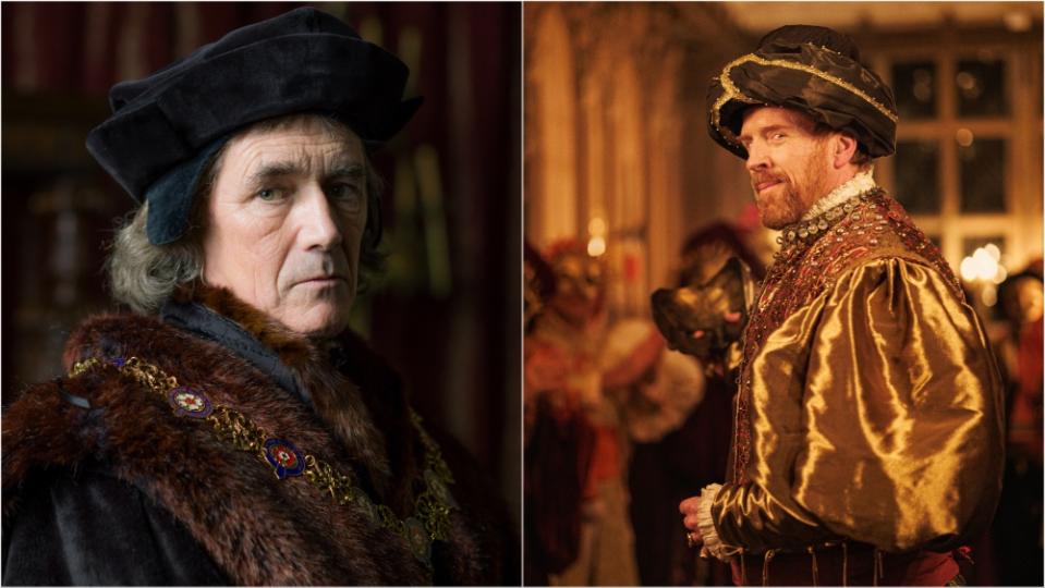 Mark Rylance (left) as Thomas Cromwell and Damien Lewis (right) as King Henry VIII in ‘Wolf Hall: The Mirror and the Light’