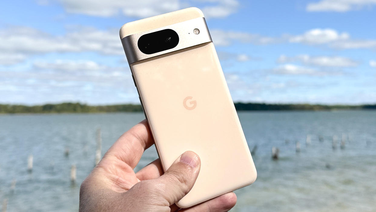  Google Pixel 8 shown held in hand. 