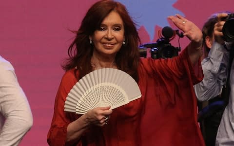 Former President Cristina Fernandez de Kirchner and running mate of presidential candidate Alberto Fernandez celebrates after election results in Buenos Aires - Credit: Reuters