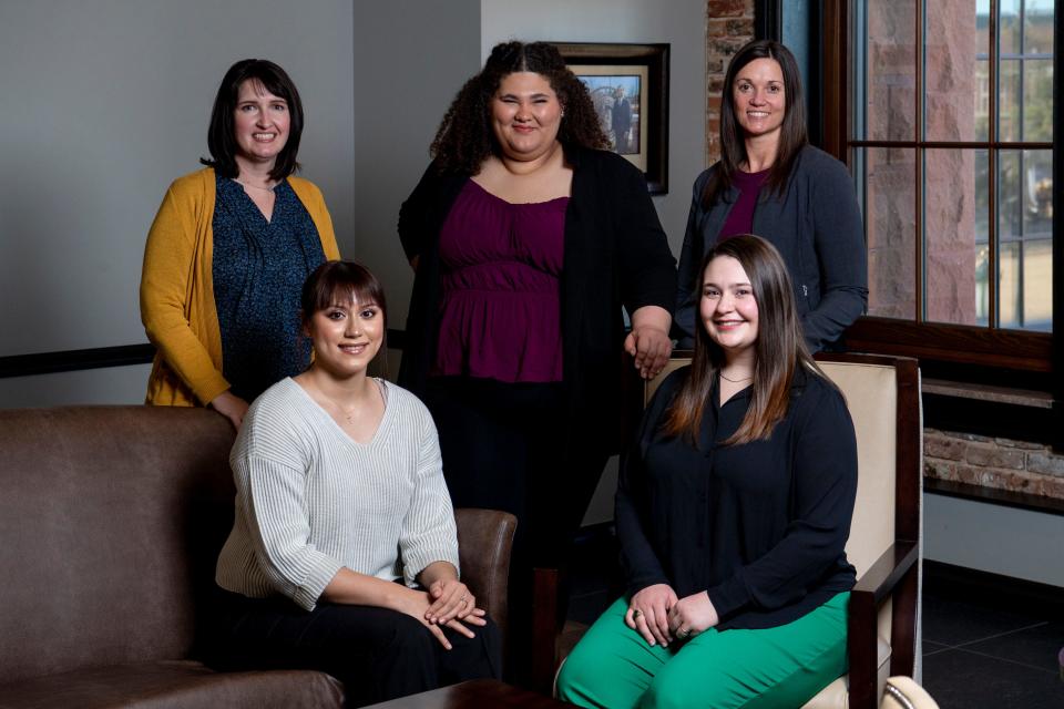 A team of undergraduate public health majors at the University of Central Oklahoma took first place in the 2022 National Case Study Competition in Health Education. Pictured, top row left to right, Sunshine Cowan, UCO professor of public health and assistant dean of the UCO Jackson College of Graduate Studies; Moriah Contino, of Dubuque, Iowa; and Kerry Morgan, assistant professor of kinesiology and health studies at UCO. Front row left to right, Michelle Romero, of Bethany, and Avery Geist, of Edmond.