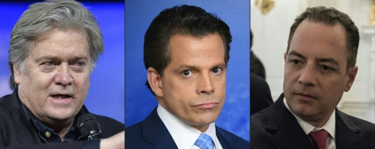 Early casualties of the trump administration: chief strategist Steve Bannon, communications director Anthony Scaramucci, and chief of staff Reince Priebus