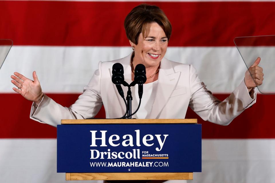 Massachusetts Gov.-elect Maura Healey speaks during a Democratic election night party Tuesday, Nov. 8, 2022, in Boston