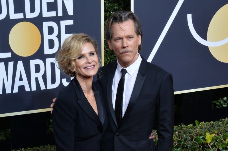 Kyra Sedgwick (L) and Kevin Bacon attend the Golden Globe Awards in 2018. File Photo by Jim Ruymen/UPI