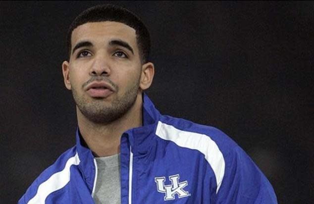 Drake seen supporting the University of Kentucky men's basketball team at the 2015 Final Four. (AP)