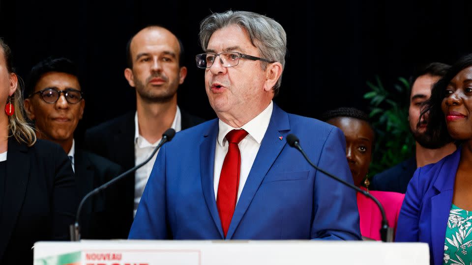 Jean-Luc Mélenchon, leader of France Unbowed, delivers an election night speech at the party headquarters in Paris. - Sameer Al-Doumy/AFP/Getty Images