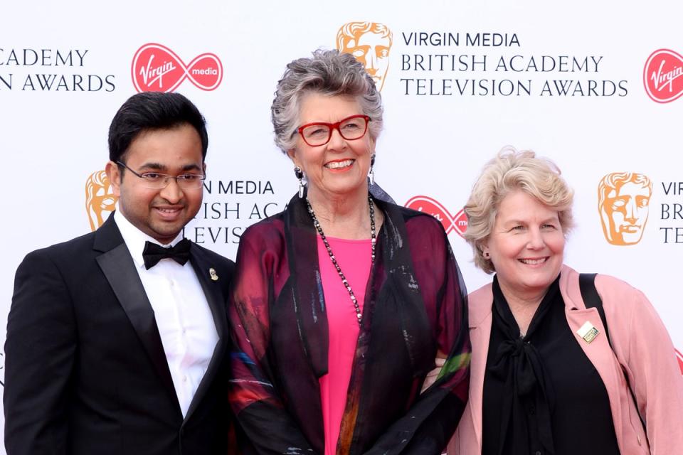 Bake Off 2018 winner Rahul Mandal, Prue Leith and Sandi Toksvig (Getty Images)