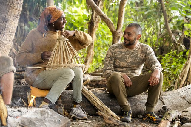 <p>Robert Voets/CBS</p> Tevin Davis and Randen Montalvo on 'Survivor 46'