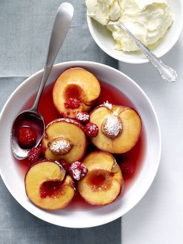 <p>Heat canned peaches in a saucepan, add a cinnamon stick and a shot of brandy, and simmer until thickened. Serve over vanilla ice cream.</p>