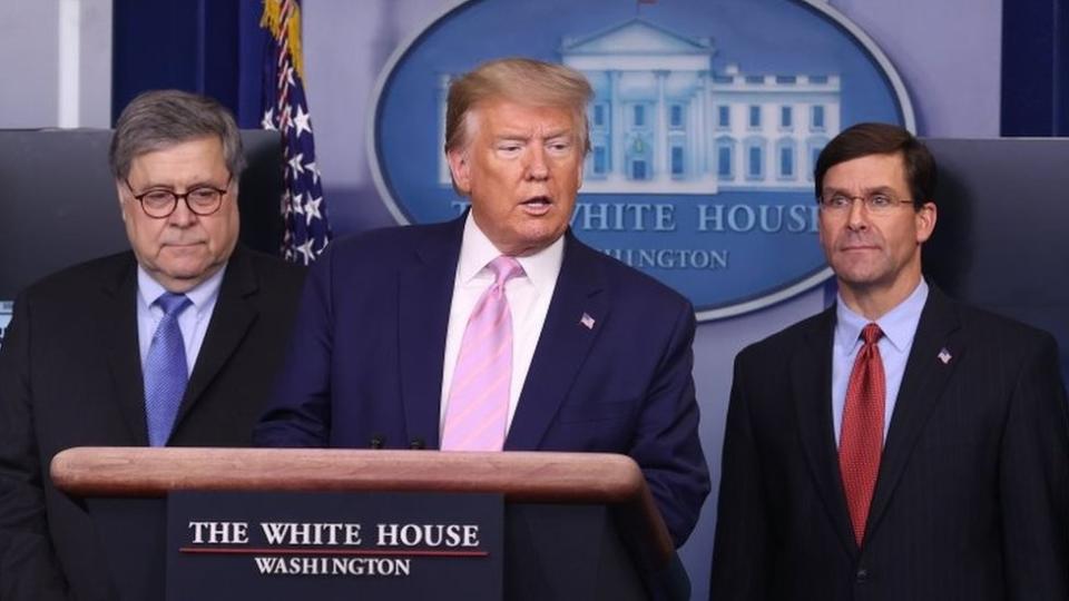 William Barr, Donald Trump y Mark Esper