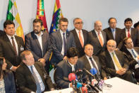 Bolivian President Evo Morales speaks at a news conference after the opening of hearings at the World Court in The Hague, the Netherlands March 19, 2018. REUTERS/David Morales NO RESALES. NO ARCHIVES